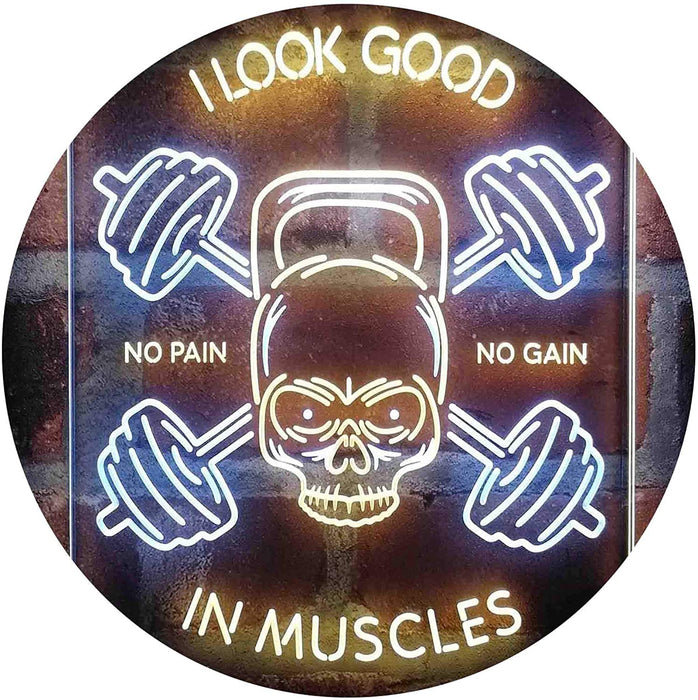 No Pain No Gain I Look Good in Muscles Weight Train Gym Fitness LED Light Sign - Way Up Gifts