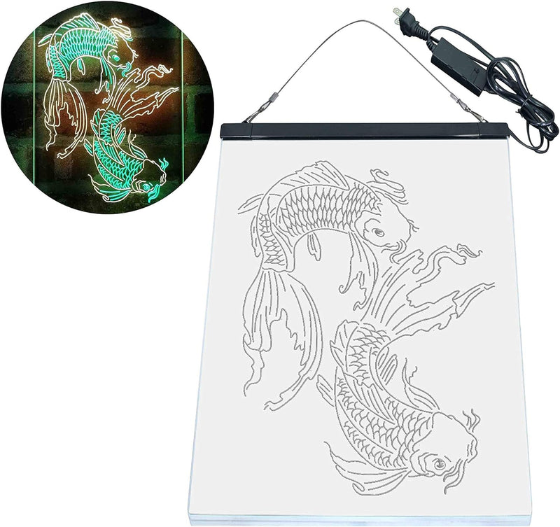 Koi Fish Tattoo Line Art LED Light Sign - LED Gift Works