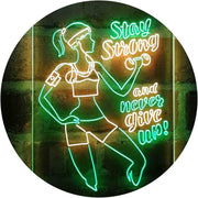 Motivational Quote Women Gym Stay Strong Never Give Up Fitness LED Light Sign - LED Gift Works
