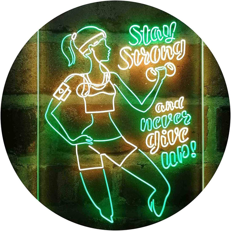 Motivational Quote Women Gym Stay Strong Never Give Up Fitness LED Light Sign - LED Gift Works