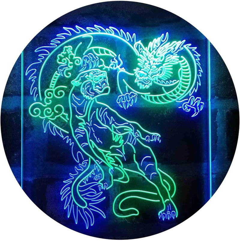 Tiger and Dragon Fight Man Cave Room Garage LED Light Sign - LED Gift Works