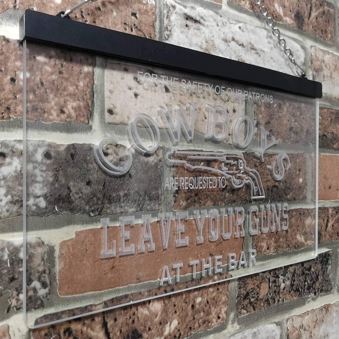 Cowboys Leave Guns Bar Western Decor LED Light Sign - Way Up Gifts