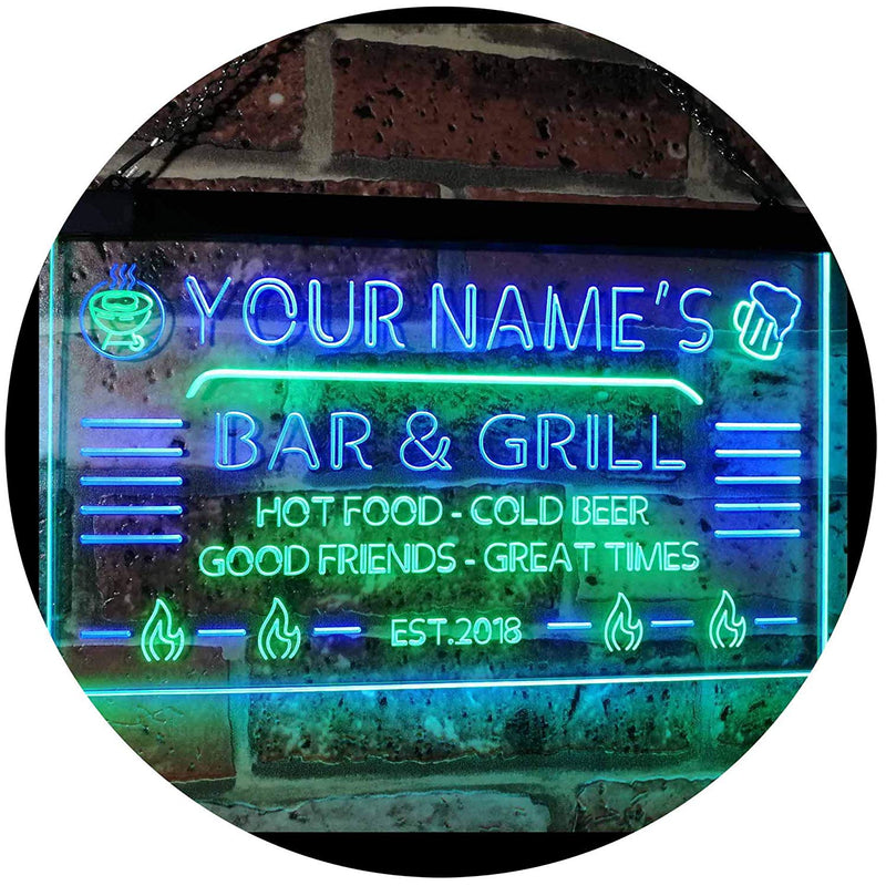 Personalized Restaurant Bar & Grill LED Light Sign - LED Gift Works