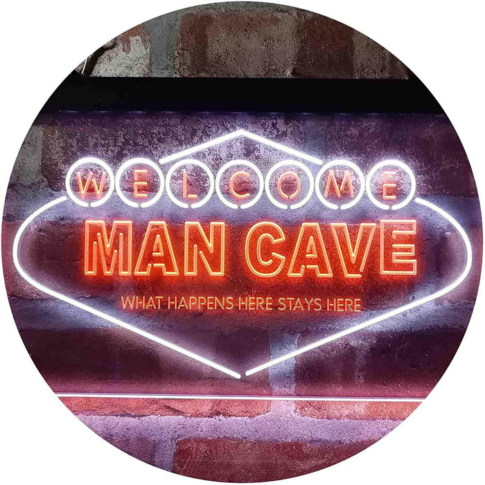 Man Cave Welcome What Happens Here Stays Here LED Light Sign - Way Up Gifts