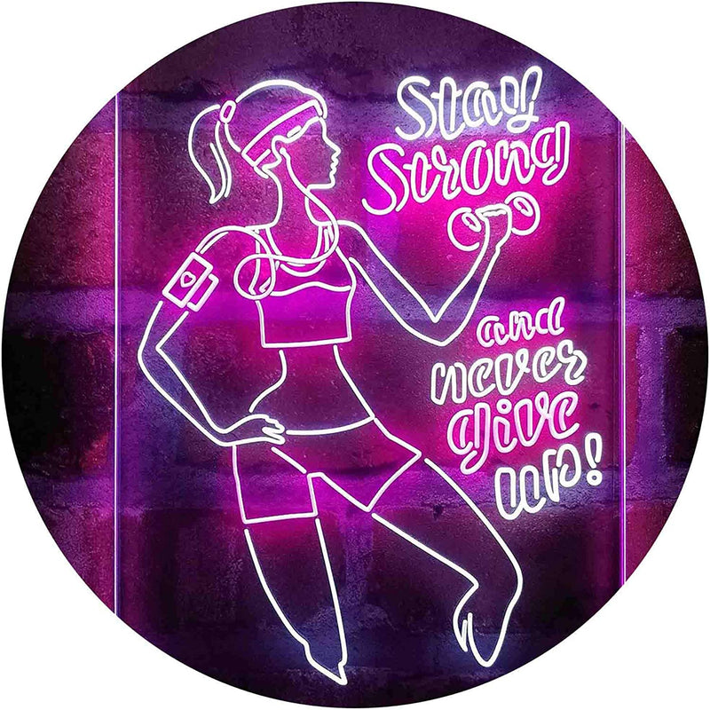 Motivational Quote Women Gym Stay Strong Never Give Up Fitness LED Light Sign - LED Gift Works