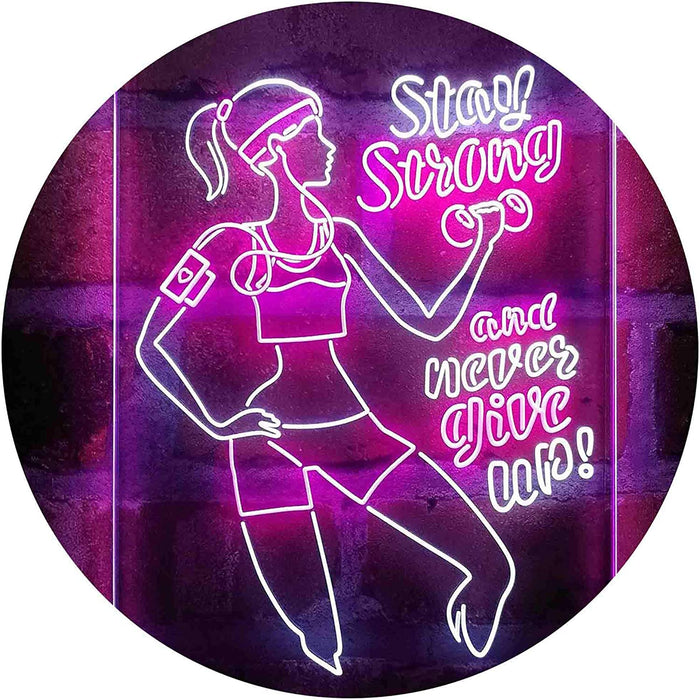 Motivational Quote Women Gym Stay Strong Never Give Up Fitness LED Light Sign - Way Up Gifts