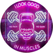 No Pain No Gain I Look Good in Muscles Weight Train Gym Fitness LED Light Sign - LED Gift Works