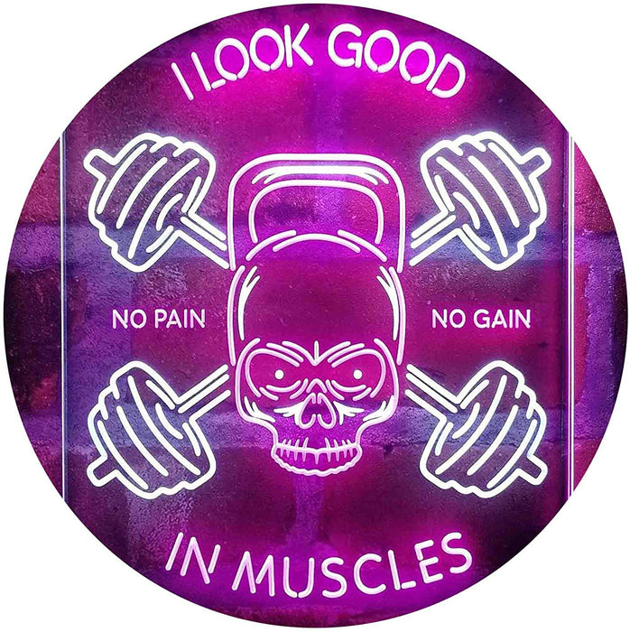 No Pain No Gain I Look Good in Muscles Weight Train Gym Fitness LED Light Sign - Way Up Gifts