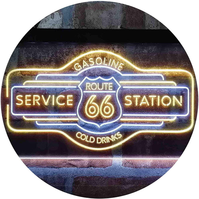 Route 66 Gasoline Station Cold Drinks LED Light Sign - Way Up Gifts