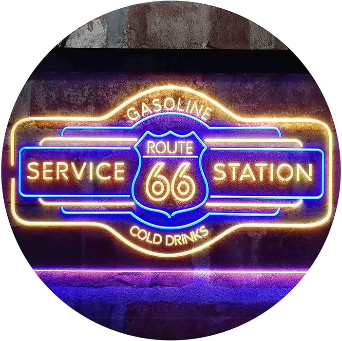 Route 66 Gasoline Station Cold Drinks LED Light Sign - Way Up Gifts