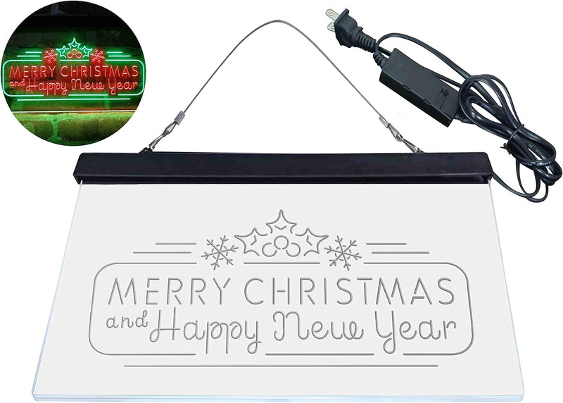 Merry Christmas & Happy New Year Dual Color LED Light Sign - LED Gift Works