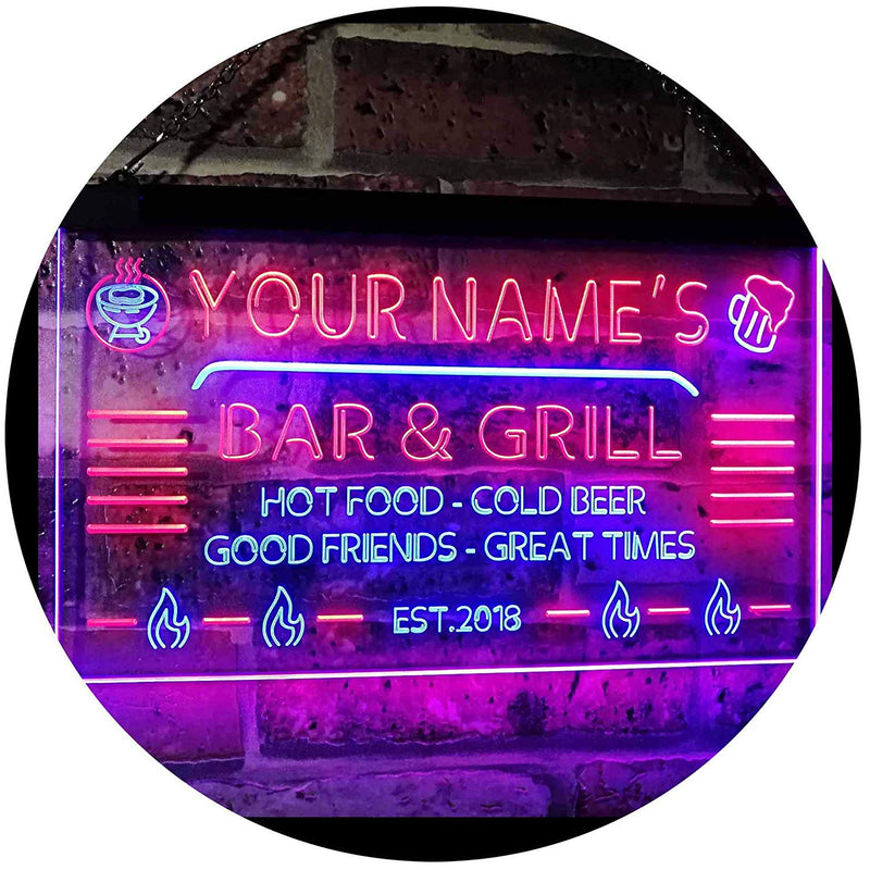 Personalized Restaurant Bar & Grill LED Light Sign - LED Gift Works