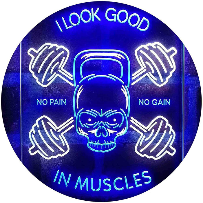 No Pain No Gain I Look Good in Muscles Weight Train Gym Fitness LED Light Sign - Way Up Gifts