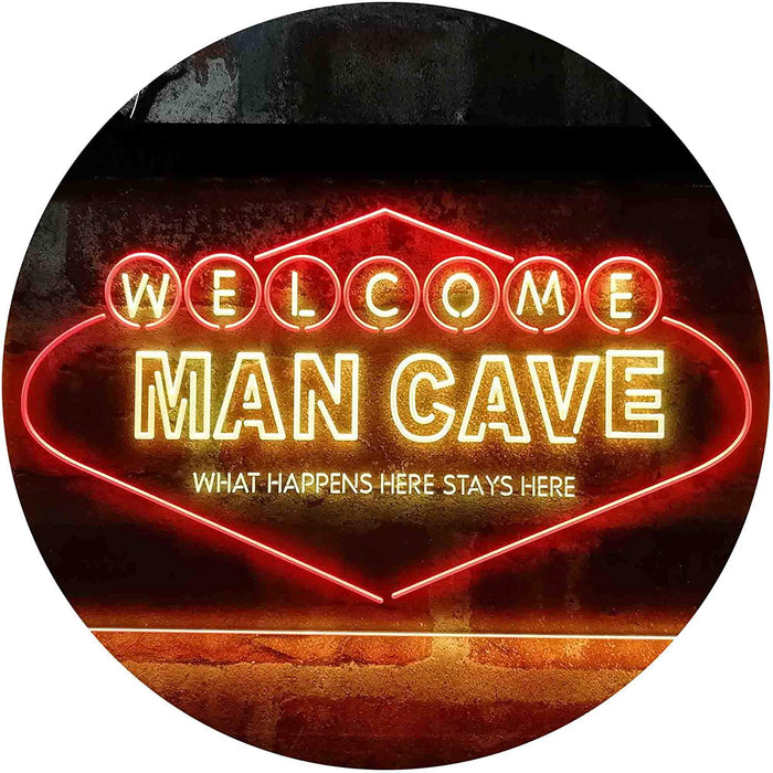 Man Cave Welcome What Happens Here Stays Here LED Light Sign - Way Up Gifts