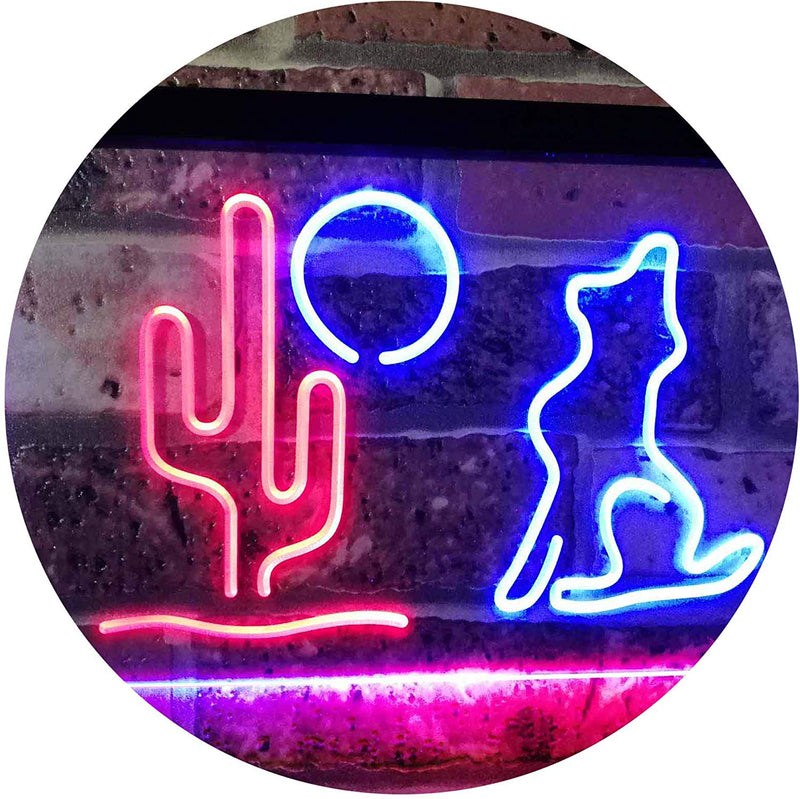 Cactus Moon Wolf LED Light Sign - LED Gift Works