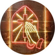 Christianity Cross Hands Praying LED Light Sign - LED Gift Works