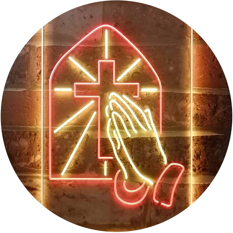 Christianity Cross Hands Praying LED Light Sign - LED Gift Works