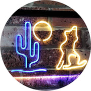 Cactus Moon Wolf LED Light Sign - LED Gift Works