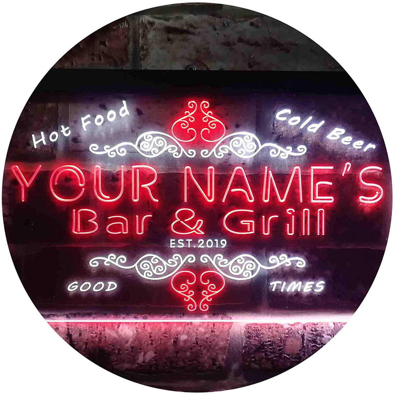 Personalized Hot Food Cold Beer Bar & Grill LED Light Sign - LED Gift Works