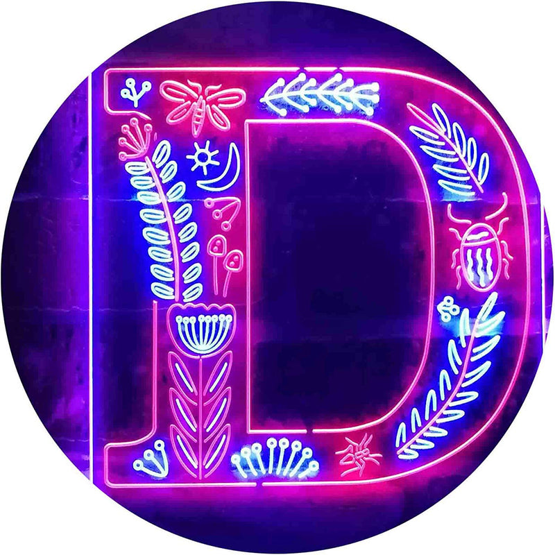 Family Name Letter D Monogram Initial LED Light Sign - LED Gift Works