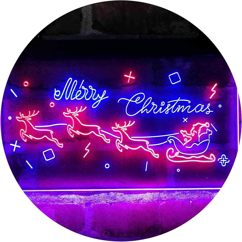 Merry Christmas Santa Claus Sleigh Reindeer LED Light Sign - LED Gift Works