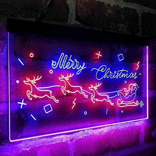 Merry Christmas Santa Claus Sleigh Reindeer LED Light Sign - LED Gift Works