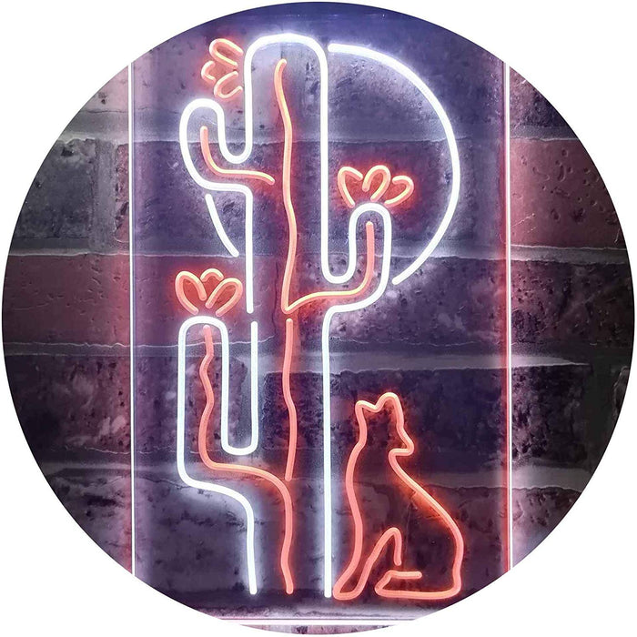 Cactus Wolf Coyote Howling Full Moon LED Light Sign - Way Up Gifts
