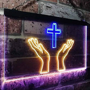 Christianity Hands Cross LED Light Sign - LED Gift Works