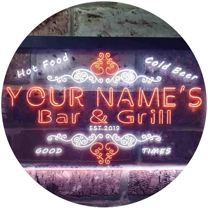 Personalized Hot Food Cold Beer Bar & Grill LED Light Sign - Way Up Gifts