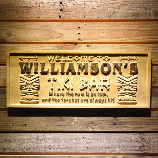 Personalized Tiki Bar Custom Wood Sign 3D Engraved Wall Plaque - LED Gift Works