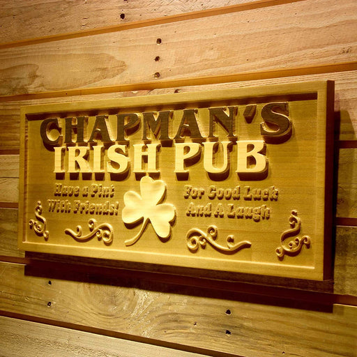 Personalized Irish Pub Shamrock Custom Wood Sign 3D Engraved Wall Plaque - Way Up Gifts