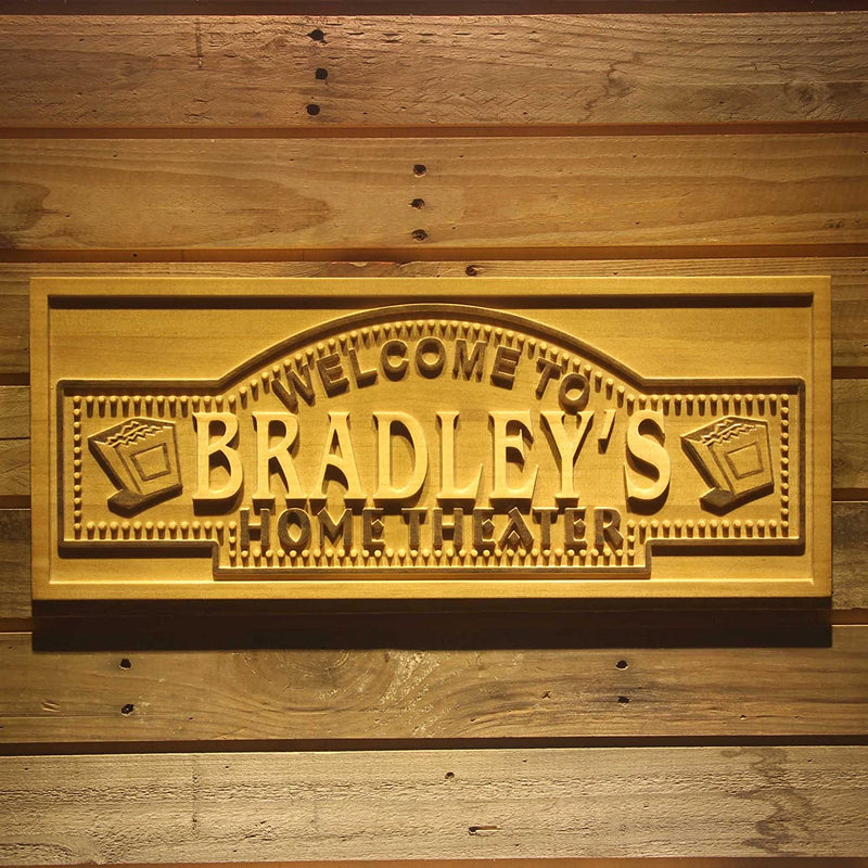 Personalized Movie Room Home Theater Custom Wood Sign 3D Engraved Wall Plaque - LED Gift Works