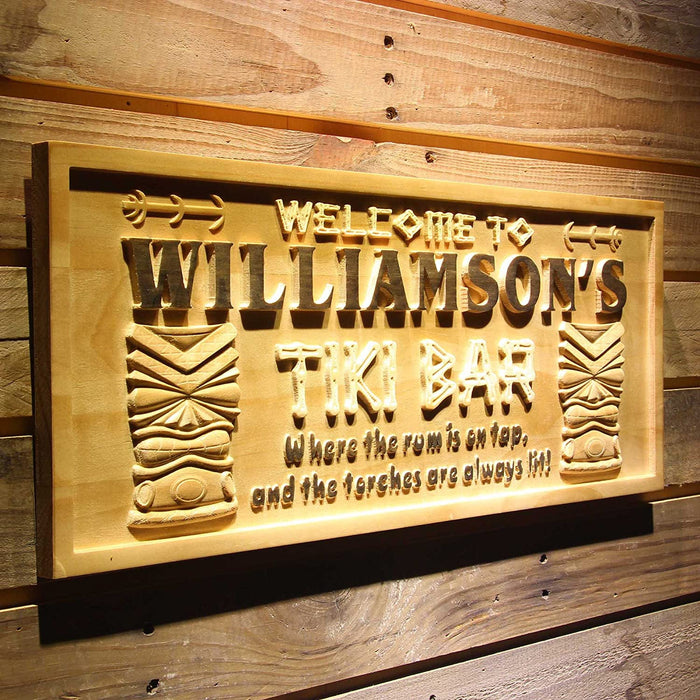 Personalized Tiki Bar Custom Wood Sign 3D Engraved Wall Plaque - Way Up Gifts