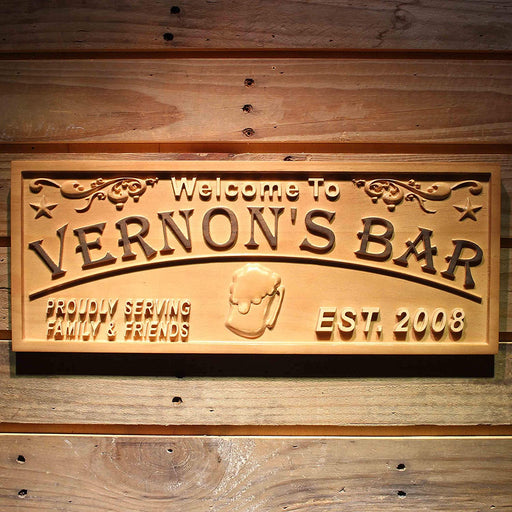 Personalized Welcome Bar Custom Wood Sign 3D Engraved Wall Plaque - LED Gift Works