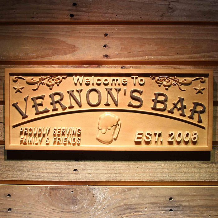 Personalized Welcome Bar Custom Wood Sign 3D Engraved Wall Plaque - Way Up Gifts