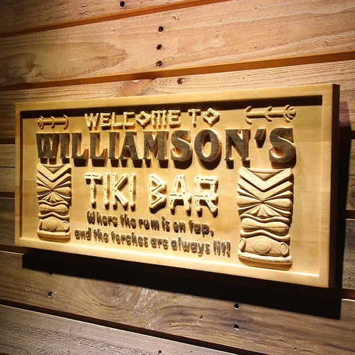 Personalized Tiki Bar Custom Wood Sign 3D Engraved Wall Plaque - Way Up Gifts