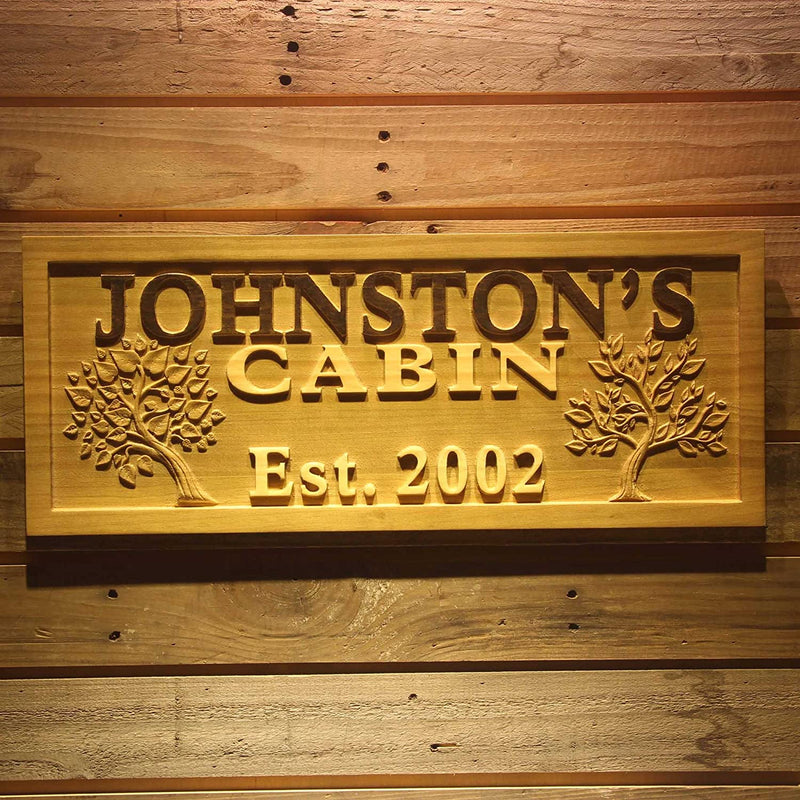 Personalized Trees Cabin Custom Wood Sign 3D Engraved Wall Plaque - LED Gift Works