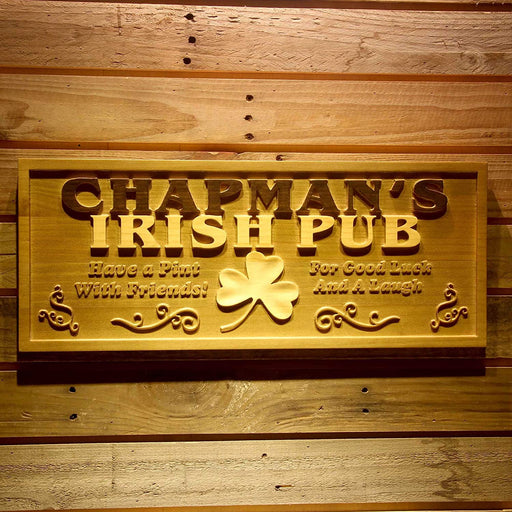 Personalized Irish Pub Shamrock Custom Wood Sign 3D Engraved Wall Plaque - LED Gift Works