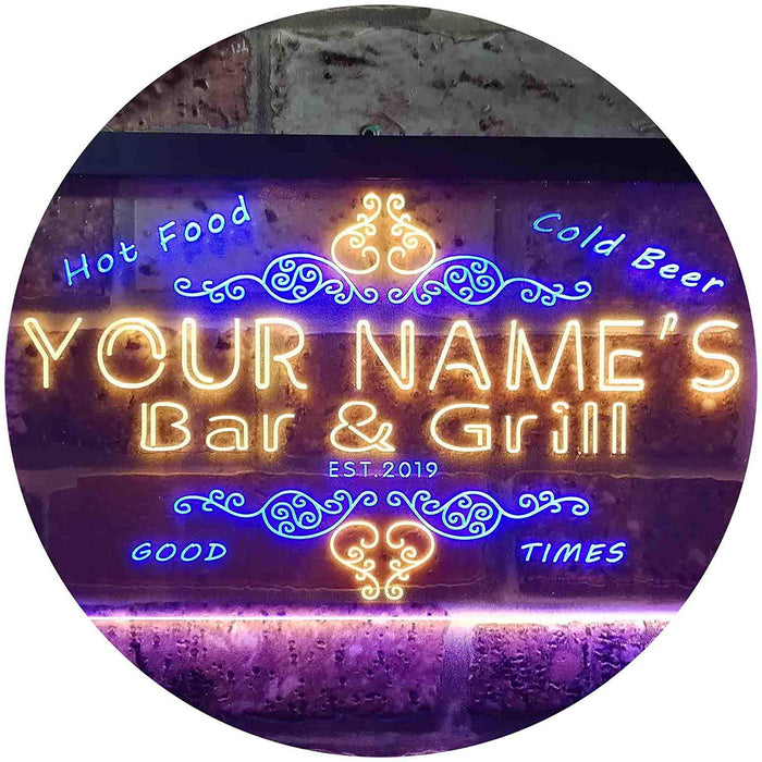 Personalized Hot Food Cold Beer Bar & Grill LED Light Sign - Way Up Gifts