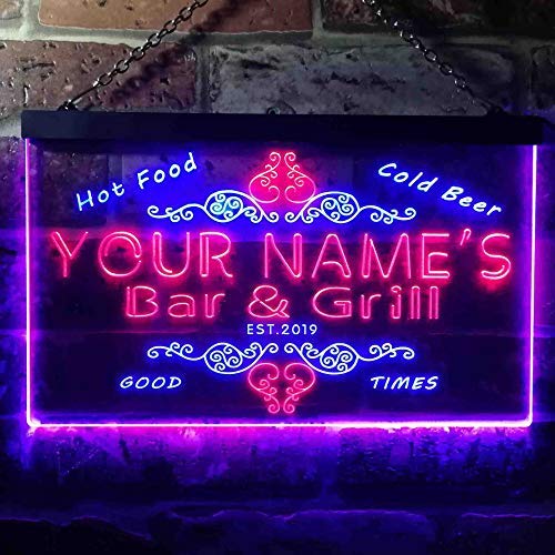 Personalized Hot Food Cold Beer Bar & Grill LED Light Sign - LED Gift Works