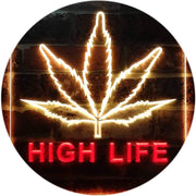 Marijuana Leaf High Life LED Light Sign - LED Gift Works