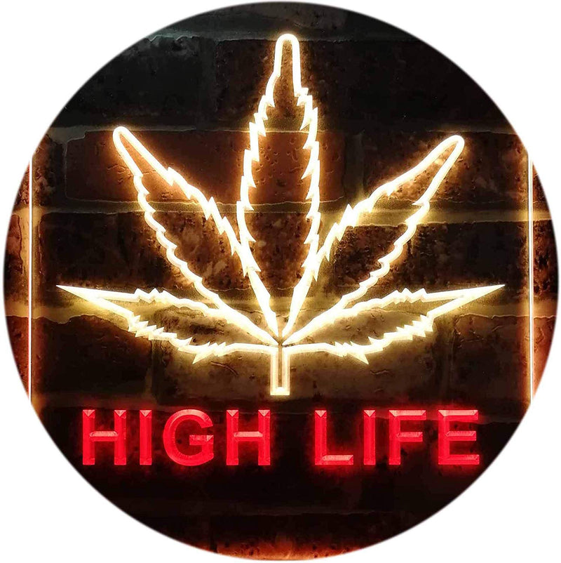 Marijuana Leaf High Life LED Light Sign - LED Gift Works