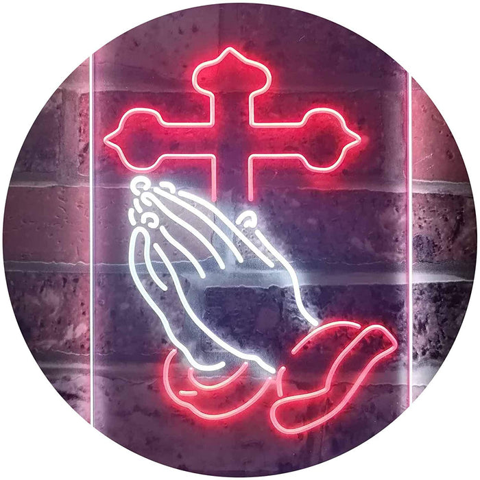 Praying Hands Cross LED Light Sign - Way Up Gifts
