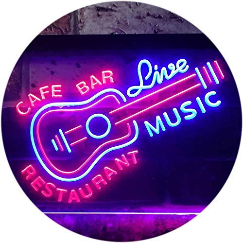 Guitar Cafe Bar Restaurant Live Music LED Light Sign - Way Up Gifts