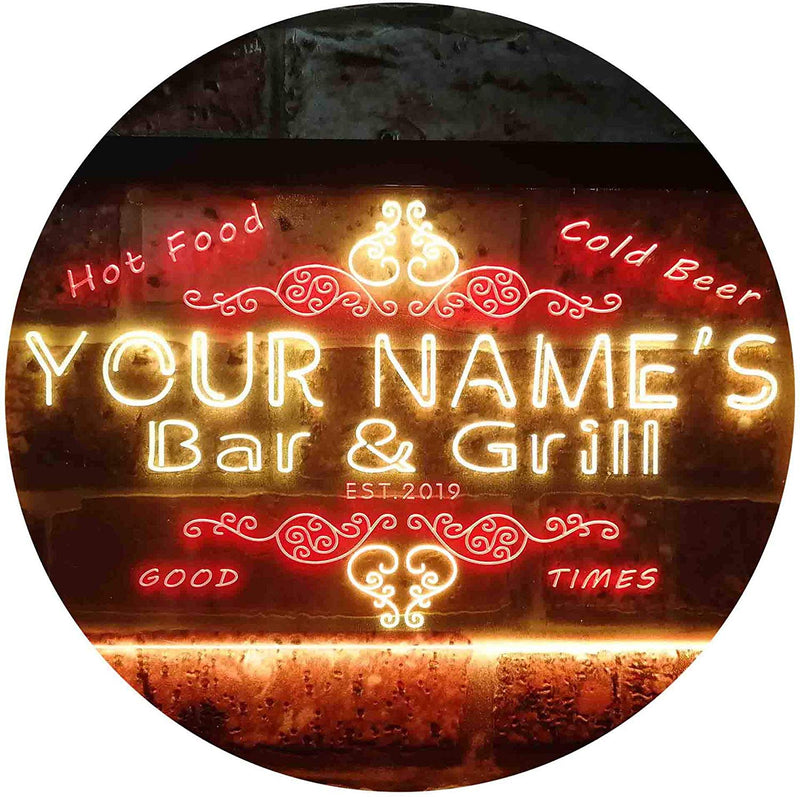 Personalized Hot Food Cold Beer Bar & Grill LED Light Sign - LED Gift Works
