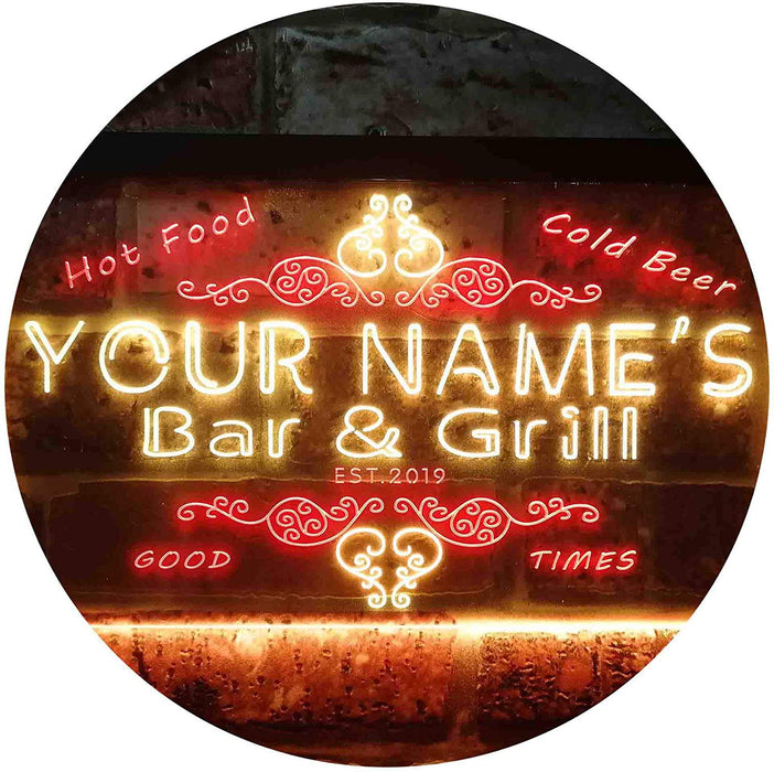 Personalized Hot Food Cold Beer Bar & Grill LED Light Sign - Way Up Gifts