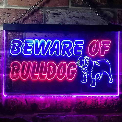 Beware of Bulldog LED Light Sign - LED Gift Works
