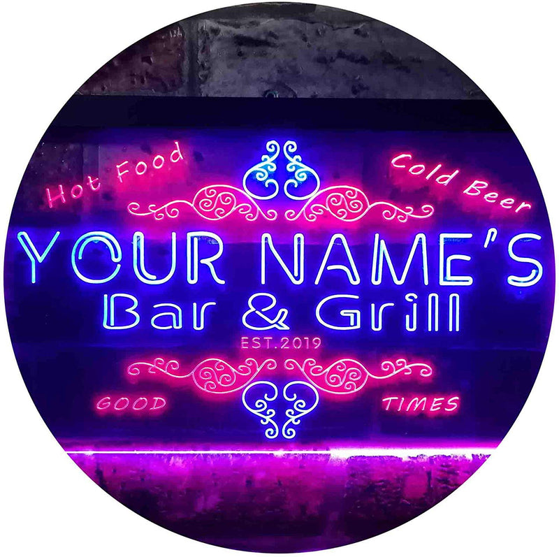 Personalized Hot Food Cold Beer Bar & Grill LED Light Sign - LED Gift Works
