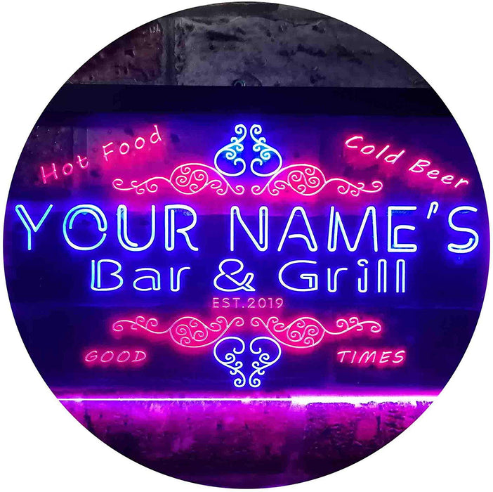 Personalized Hot Food Cold Beer Bar & Grill LED Light Sign - Way Up Gifts