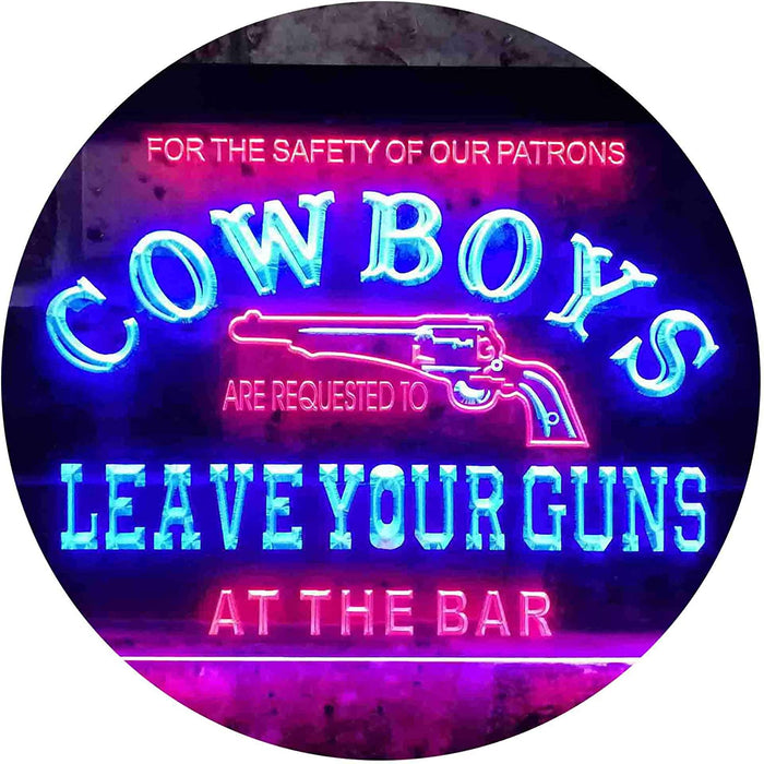 Cowboys Leave Guns Bar Western Decor LED Light Sign - Way Up Gifts